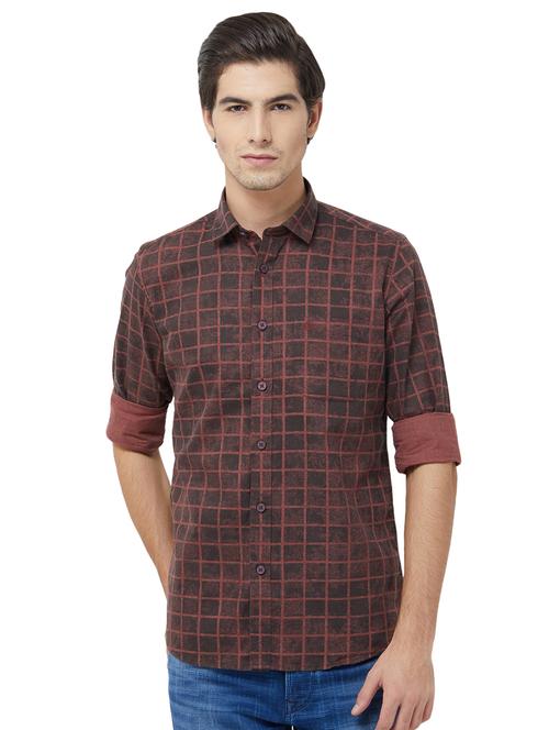brown checkered casual shirt - 16707725 - Standard Image - 1