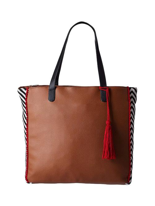 brown leatherette (pu) regular handbag - 16707815 - Standard Image - 1