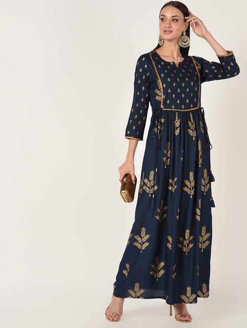 gold print flared kurta - 16708020 - Standard Image - 1