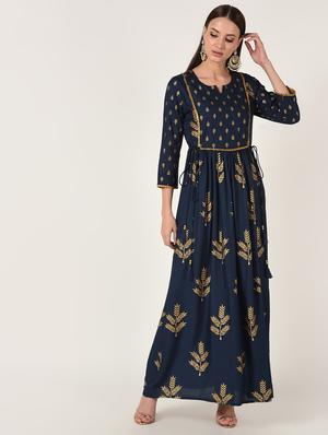 gold print flared kurta - 16708020 - Standard Image - 2