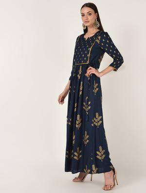 gold print flared kurta - 16708020 - Standard Image - 3
