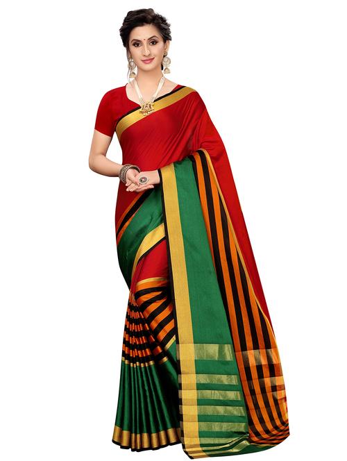 solid bordered saree with blouse - 16708078 - Standard Image - 1