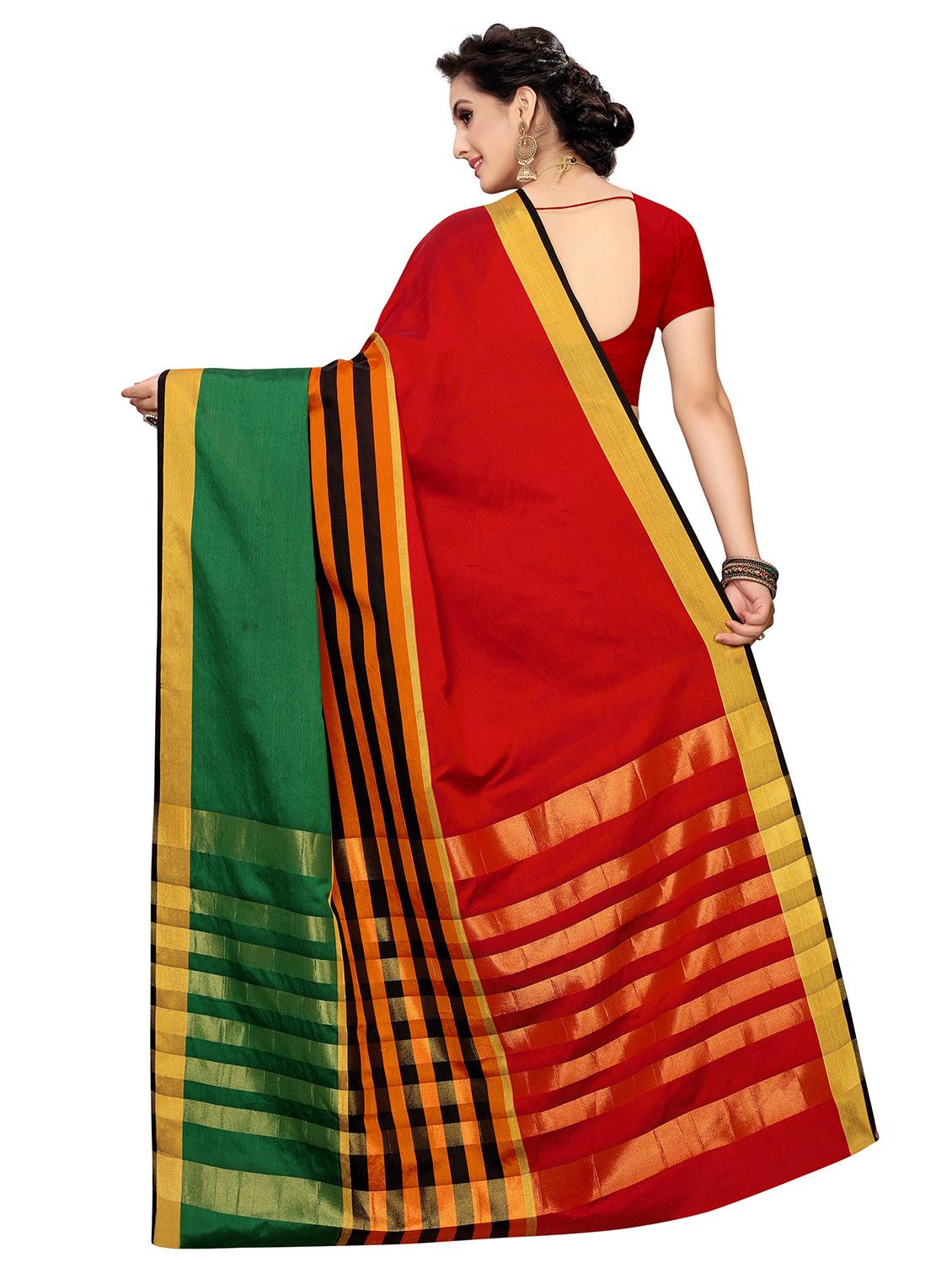 solid bordered saree with blouse - 16708078 - Zoom Image - 2