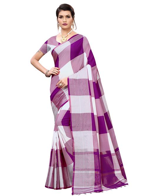 checkered bordered saree with blouse - 16708084 - Standard Image - 1
