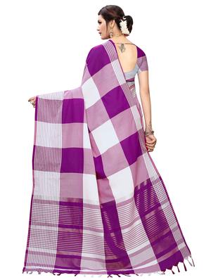 checkered bordered saree with blouse - 16708084 - Standard Image - 2