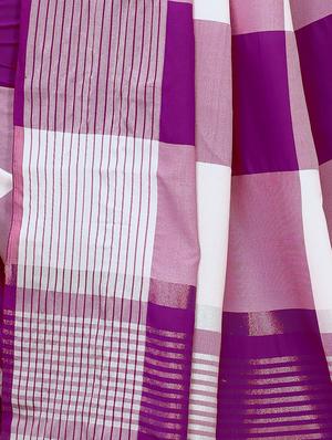 checkered bordered saree with blouse - 16708084 - Standard Image - 3