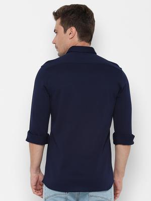 navy blue solid casual shirt - 16708155 - Standard Image - 2