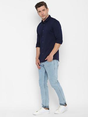 navy blue solid casual shirt - 16708155 - Standard Image - 3