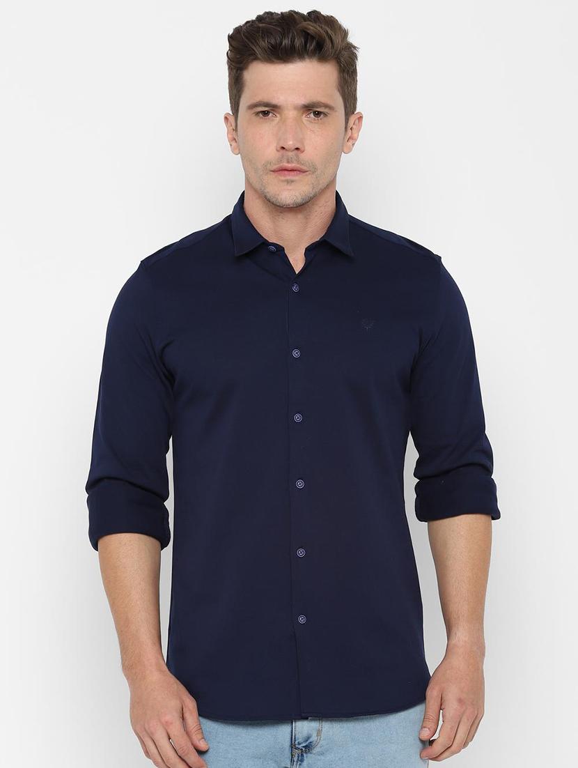navy blue solid casual shirt - 16708155 - Zoom Image - 1