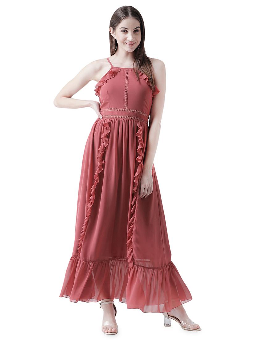 lace insert ruffle detail maxi dress - 16708290 - Zoom Image - 1