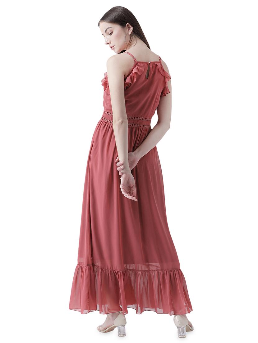 lace insert ruffle detail maxi dress - 16708290 - Zoom Image - 3