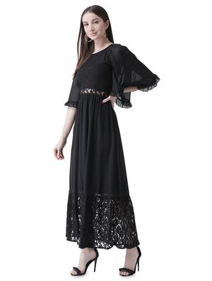 mesh paneled bell sleeved maxi dress - 16708294 - Standard Image - 2