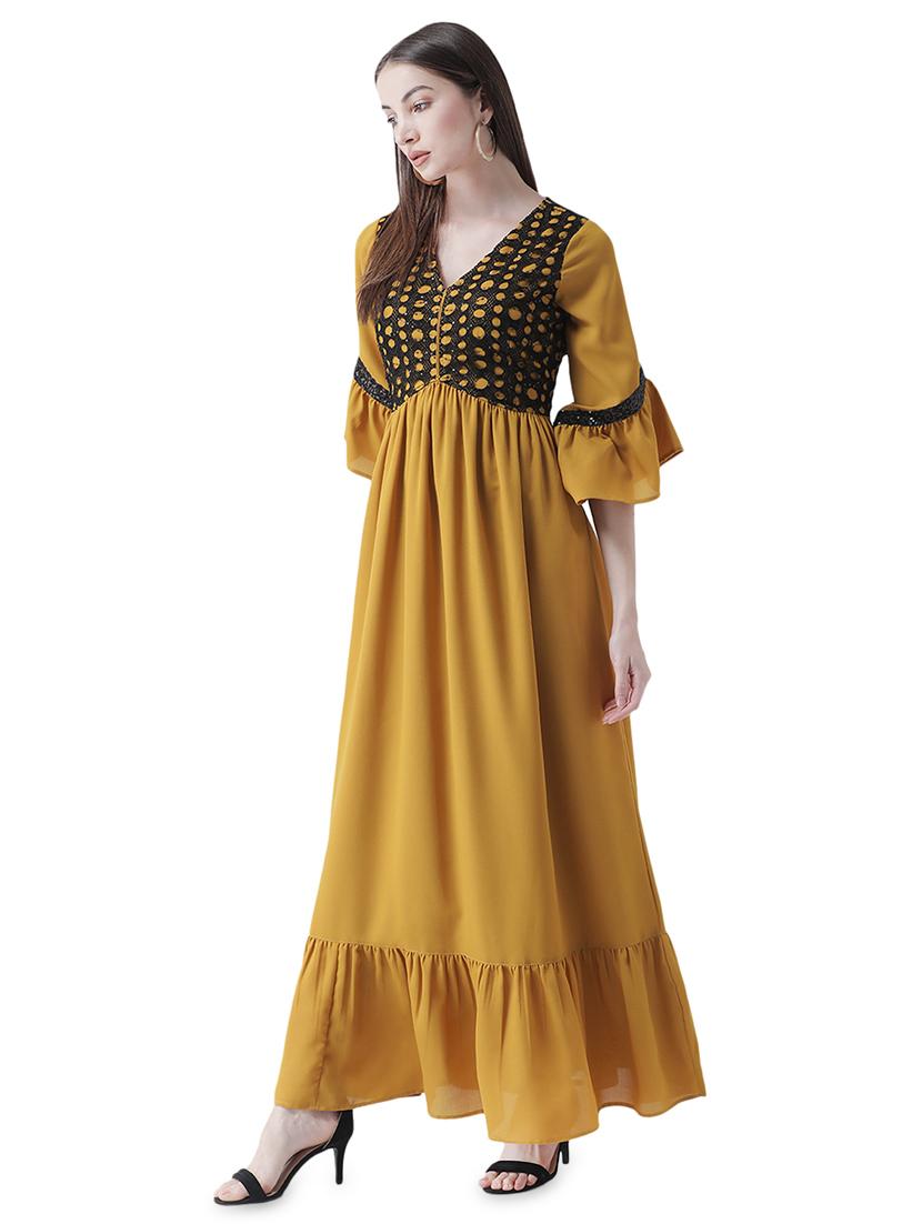 bell sleeved gathered hem maxi dress - 16708300 - Zoom Image - 2