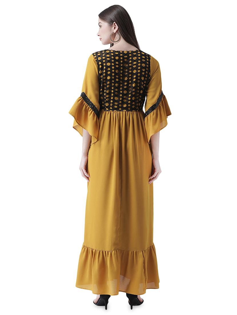 bell sleeved gathered hem maxi dress - 16708300 - Zoom Image - 3