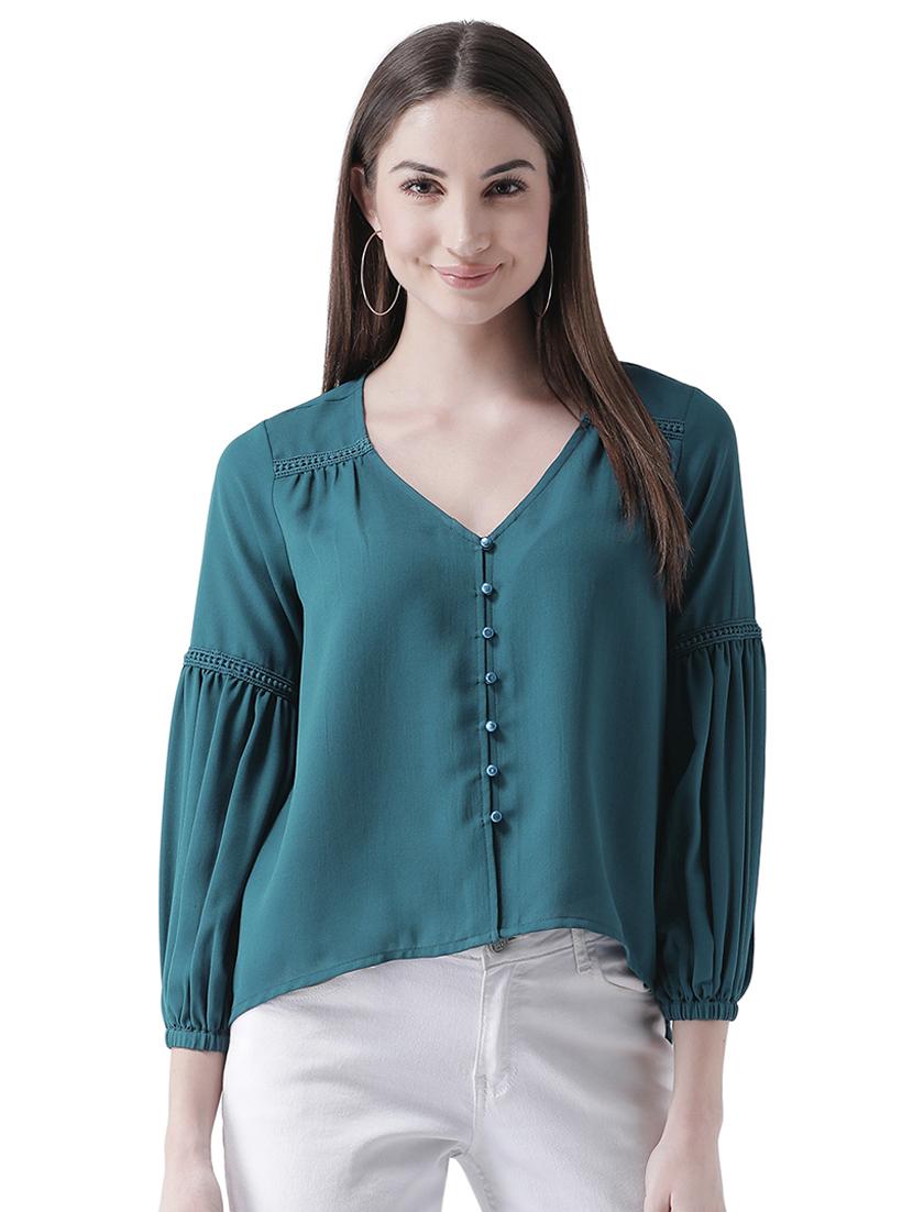 lace detail bishop sleeved top - 16708314 - Zoom Image - 1