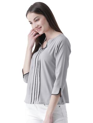 notch neck pleat detail top - 16708325 - Standard Image - 2
