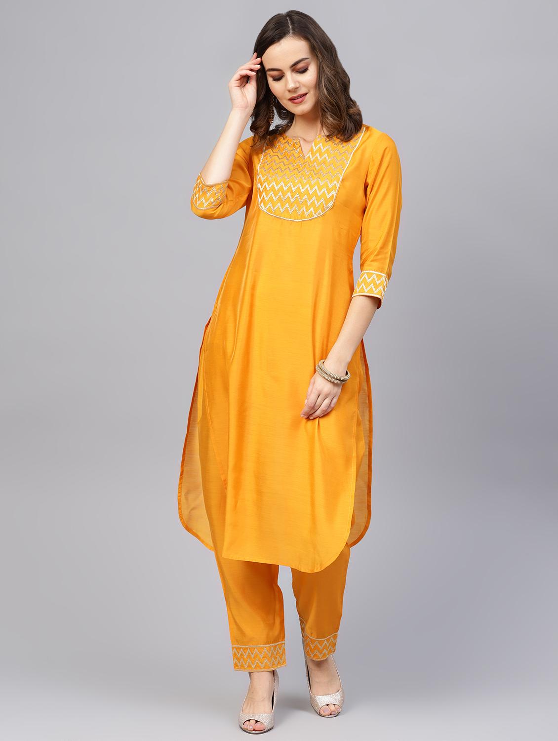 embroidered yoke kurta pant set - 16708361 - Zoom Image - 1