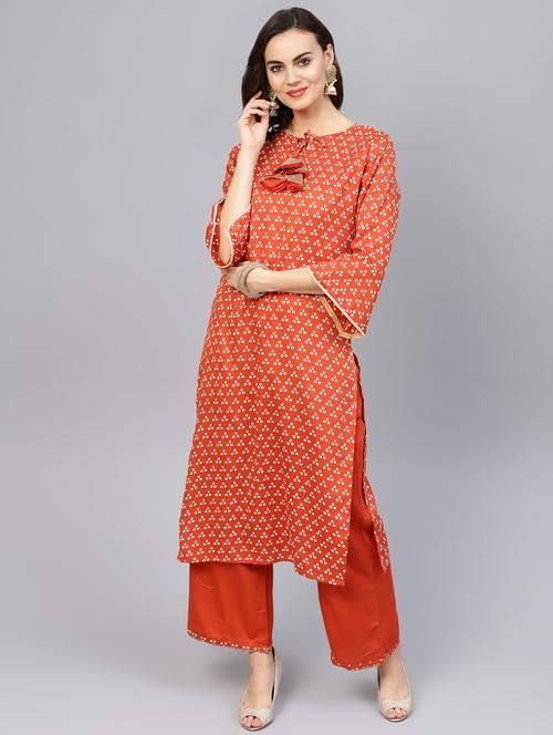 bandhani printed kurta palazzo set - 16708366 - Standard Image - 1