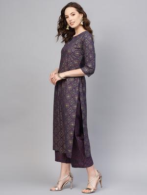 gold printed suit set - 16708375 - Standard Image - 2