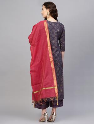 gold printed suit set - 16708375 - Standard Image - 3