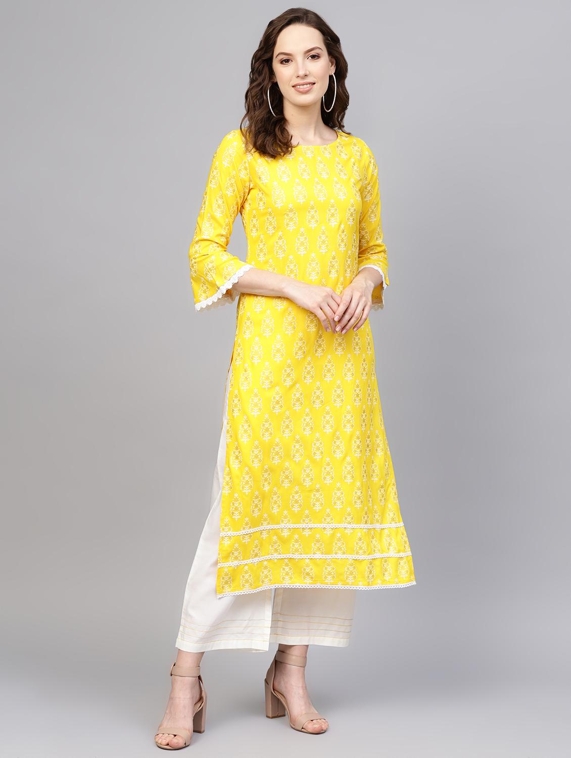 block printed kurta palazzo set - 16708376 - Zoom Image - 1