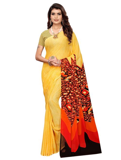 color block printed saree with blouse - 16708605 - Standard Image - 1