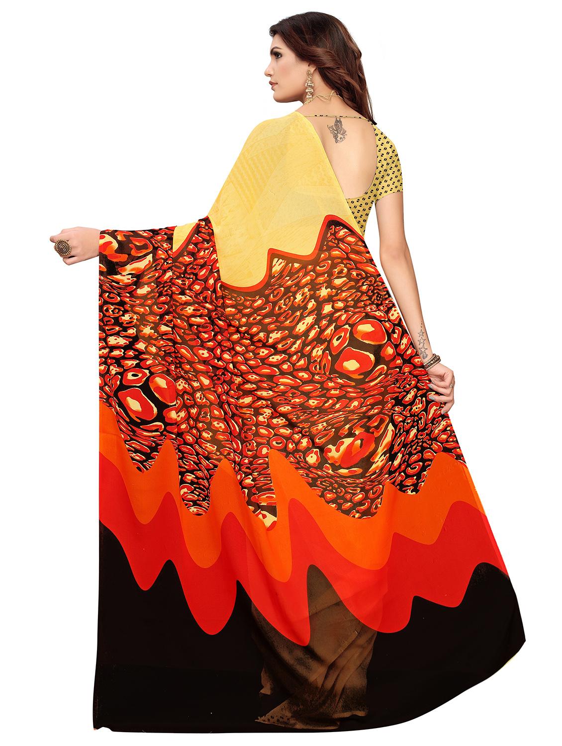 color block printed saree with blouse - 16708605 - Zoom Image - 2