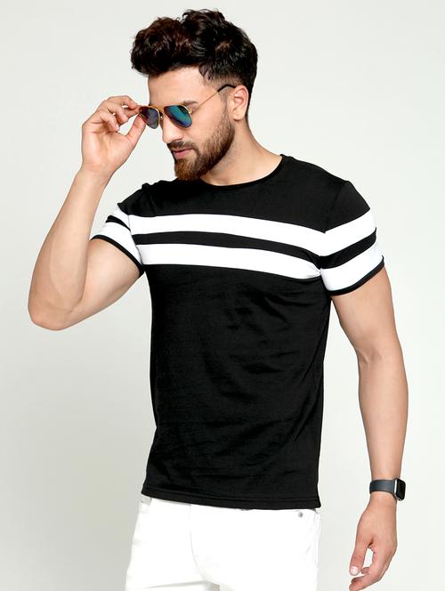 black color block cut & sew t-shirt - 16708688 - Standard Image - 1