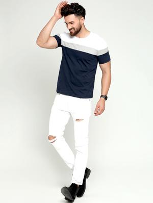 navy blue color block t-shirt - 16708690 - Standard Image - 4