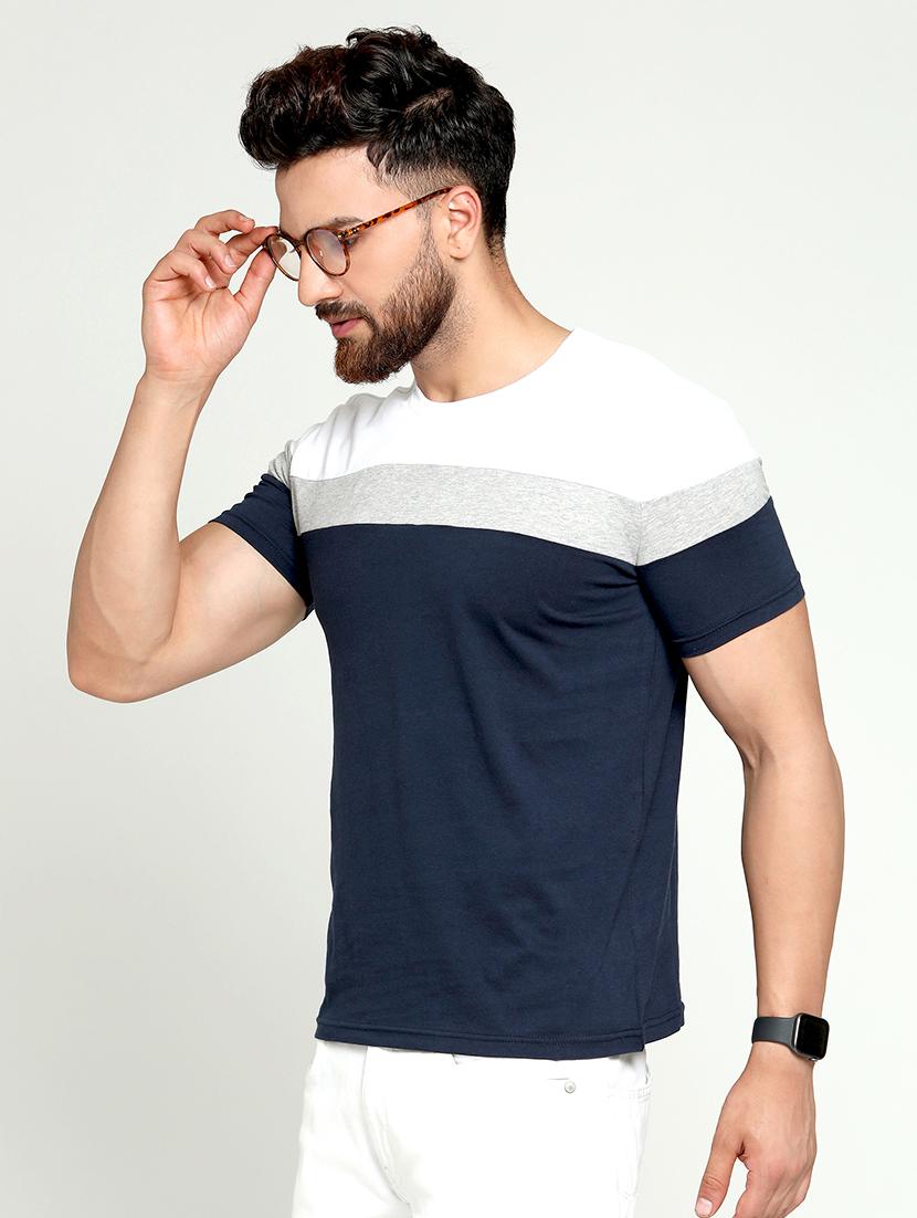 navy blue color block t-shirt - 16708690 - Zoom Image - 2