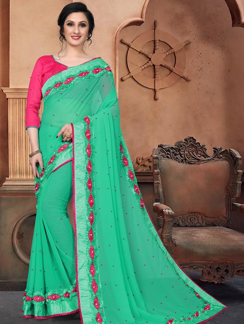 solid bordered saree with blouse - 16708727 - Standard Image - 1