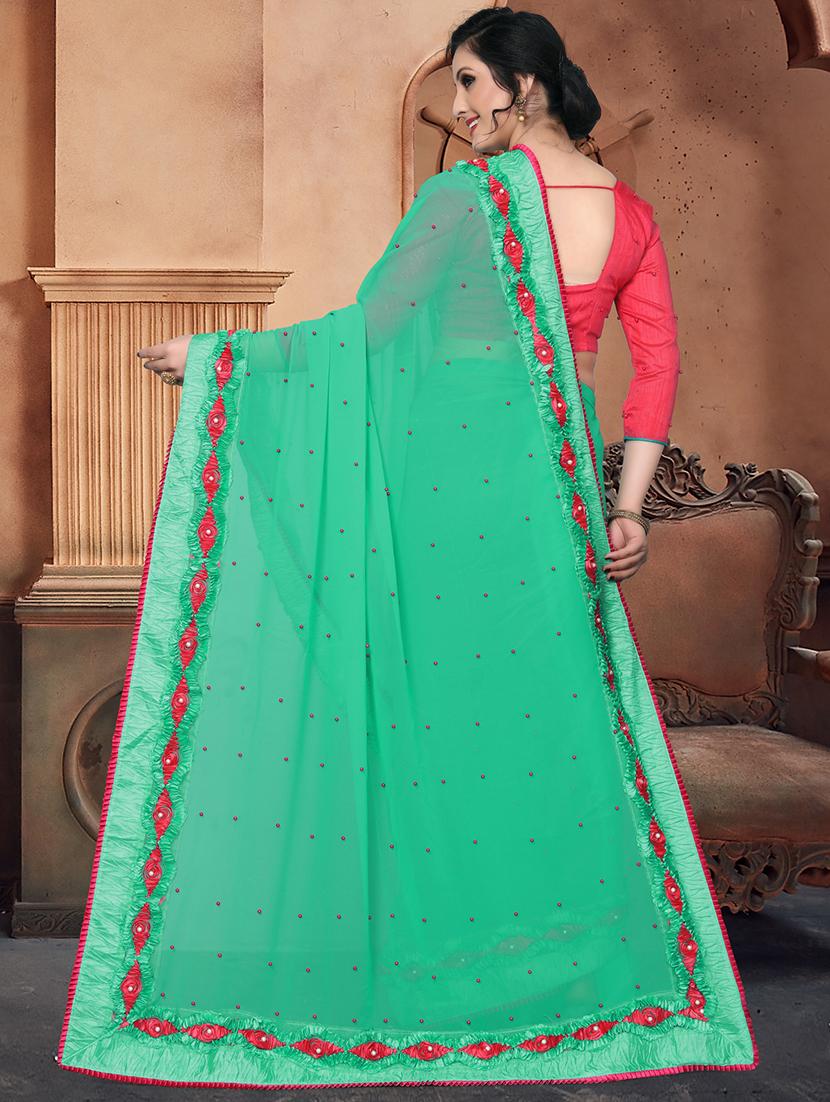 solid bordered saree with blouse - 16708727 - Zoom Image - 2