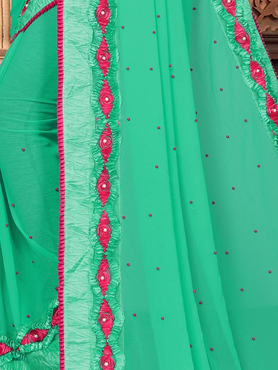 solid bordered saree with blouse - 16708727 - Zoom Image - 4