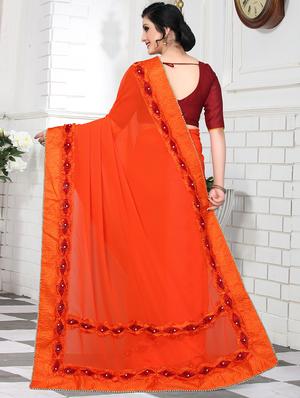 solid bordered saree with blouse - 16708728 - Standard Image - 2