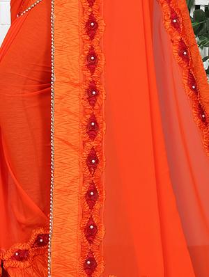 solid bordered saree with blouse - 16708728 - Standard Image - 4