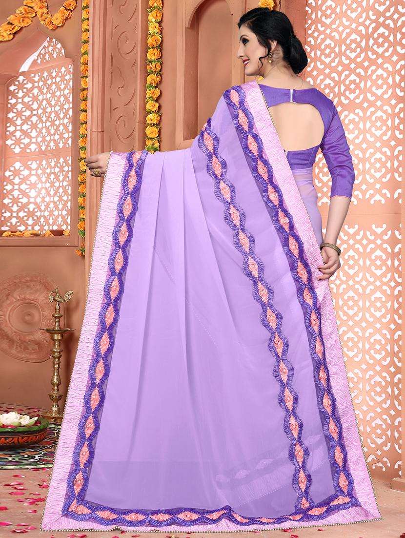 solid bordered saree with blouse - 16708729 - Zoom Image - 2