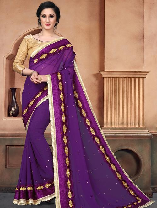 solid bordered saree with blouse - 16708730 - Standard Image - 1