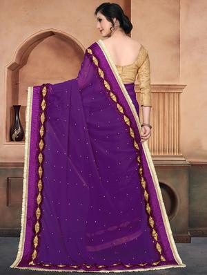 solid bordered saree with blouse - 16708730 - Standard Image - 2
