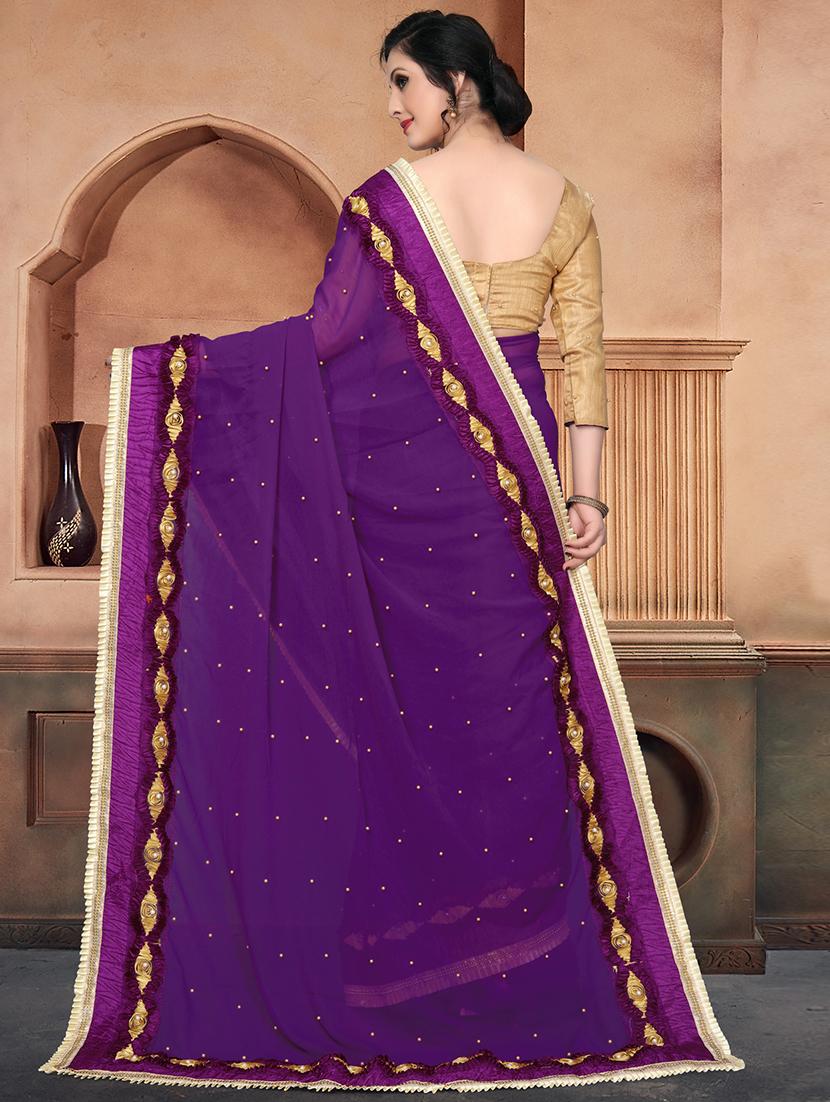 solid bordered saree with blouse - 16708730 - Zoom Image - 2