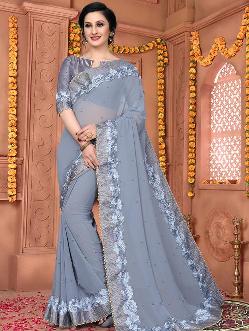 solid bordered saree with blouse - 16708737 - Standard Image - 1