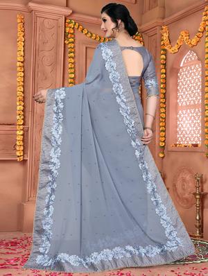 solid bordered saree with blouse - 16708737 - Standard Image - 2