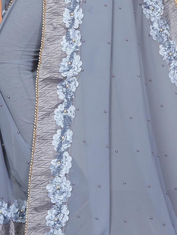 solid bordered saree with blouse - 16708737 - Zoom Image - 4