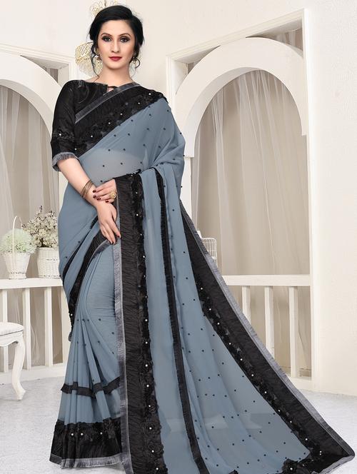 solid bordered saree with blouse - 16708746 - Standard Image - 1