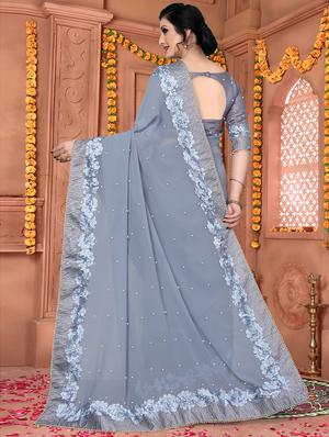solid bordered saree with blouse - 16708753 - Standard Image - 2