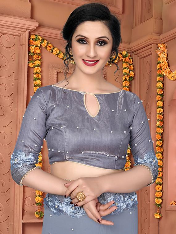 solid bordered saree with blouse - 16708753 - Zoom Image - 3