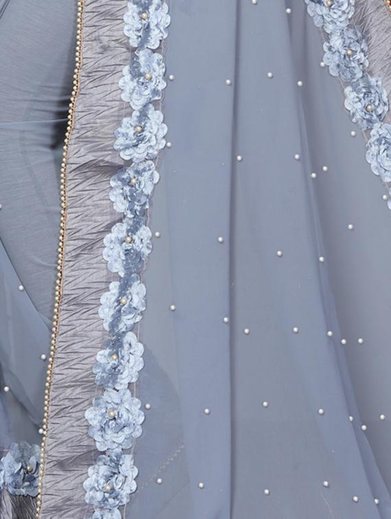 solid bordered saree with blouse - 16708753 - Zoom Image - 4