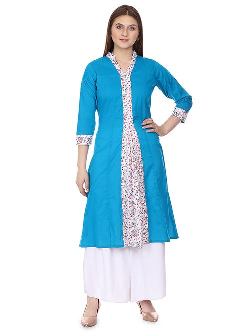 turquoise a-line kurta - 16708764 - Standard Image - 1