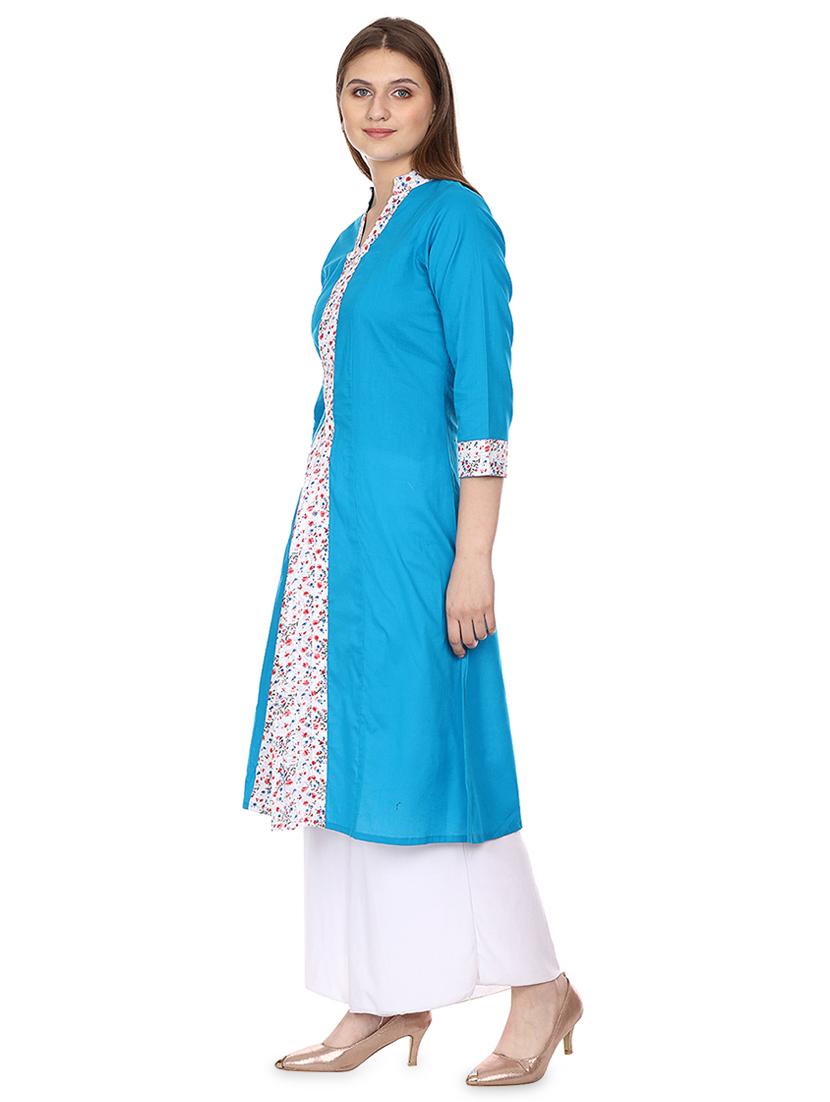 turquoise a-line kurta - 16708764 - Zoom Image - 2