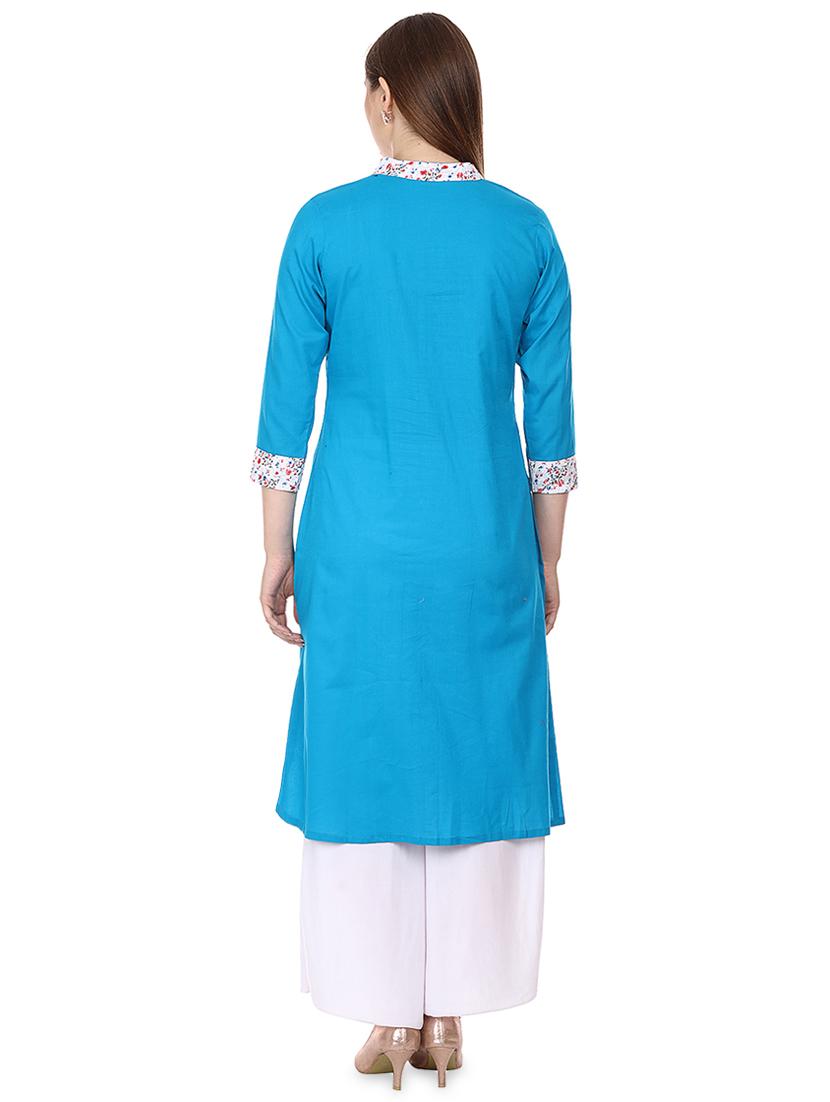 turquoise a-line kurta - 16708764 - Zoom Image - 3