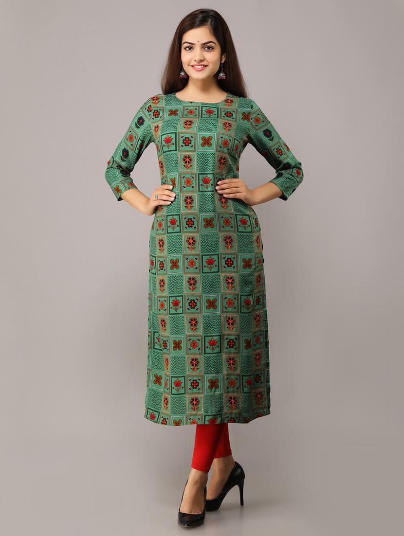 printed silk straight kurta - 16708856 - Zoom Image - 1